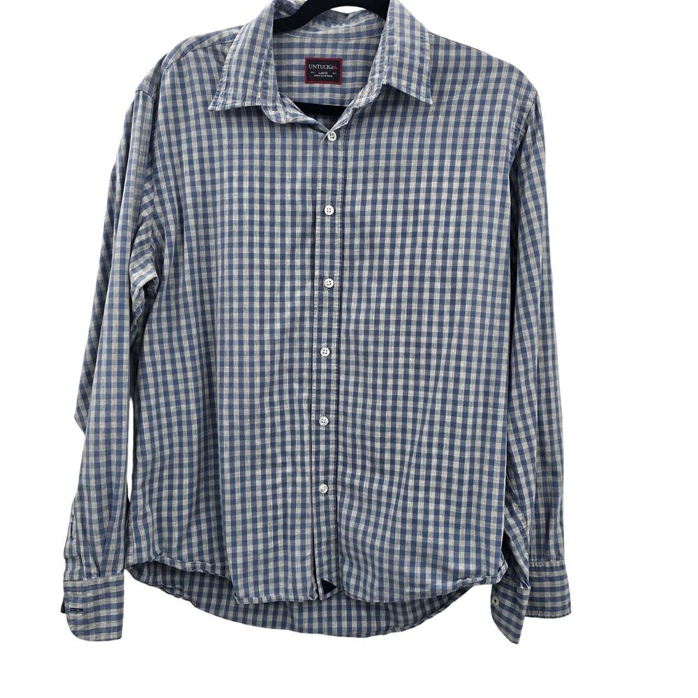 UNTUCKit Shirt Mens Large Blue White Gingham Long Sleeve